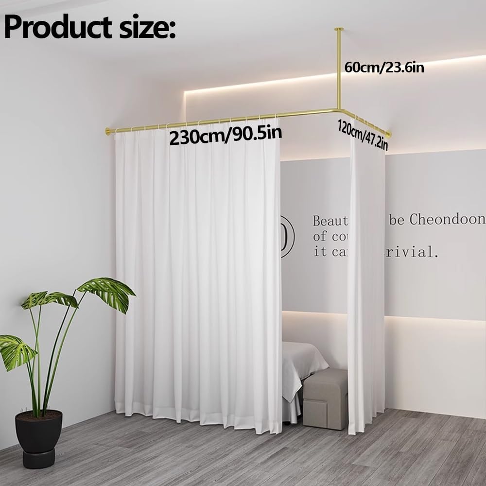 Room Divider Curtain, Beauty Salon Curtain Rod, L Shaped Privacy Partition Curtains Rod, Wall Mount Corner Room Dividers for Bedroom, Fitting Room, SPA(White)