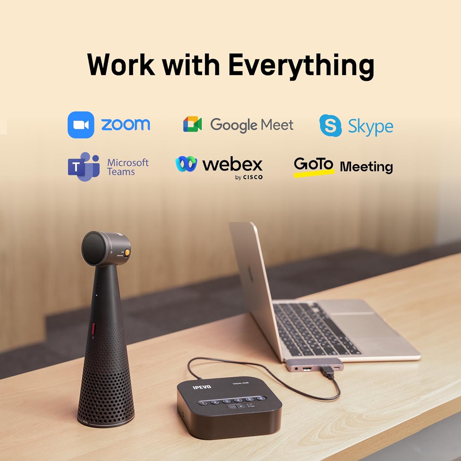 IPEVO Vocal HUB Wireless Pair up to 6 Conference Speakers/Microphones Vocal, 360°Voice Pickup, Two-WayAI Noise Reduction, Audio Synchronization, USB or Bluetooth or Line in/Out Connected Modes