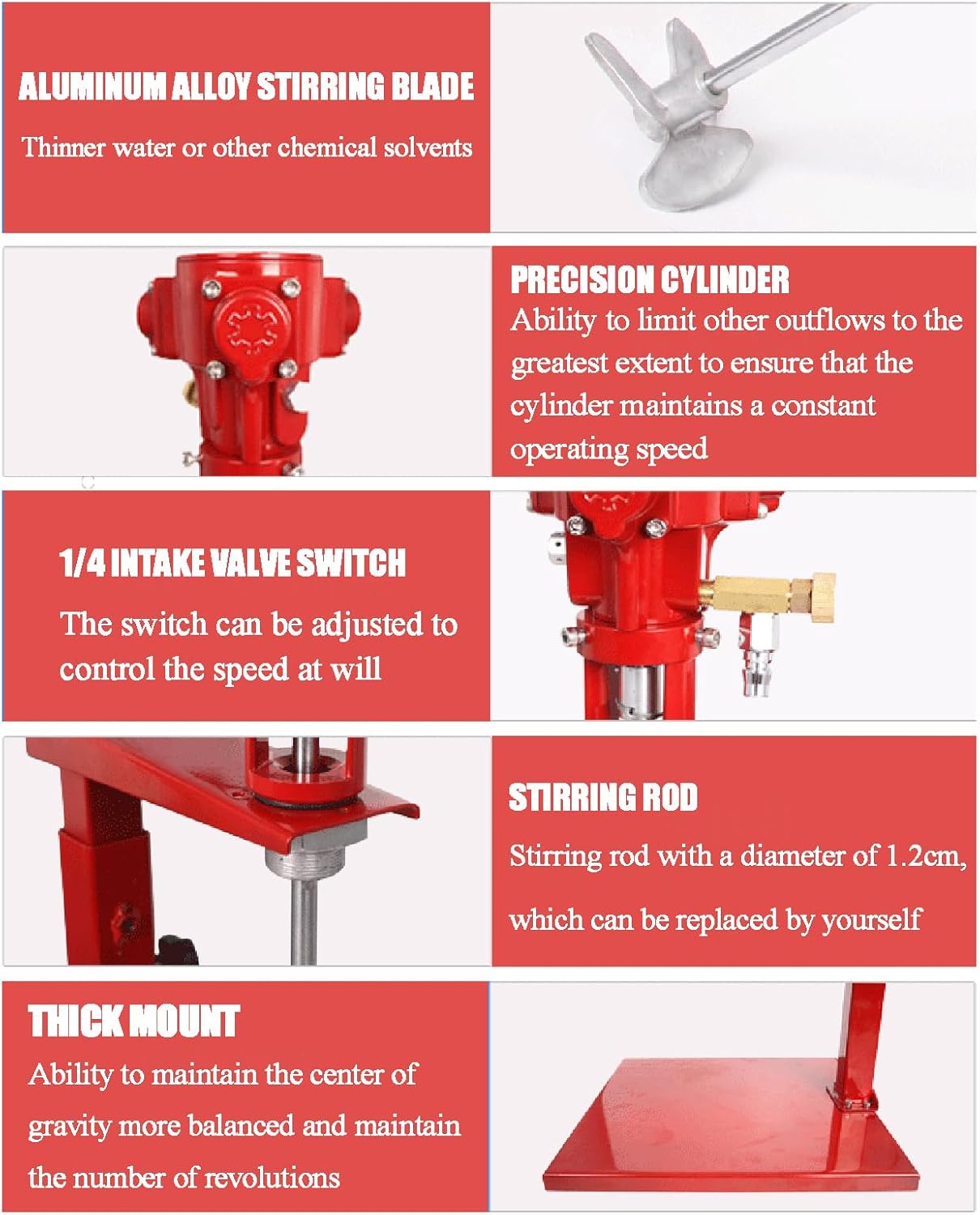 5 Gallon Pneumatic Agitator Adjustable Drum Bucket Paint Mixer, Air Agitator, Ink Coating Mixing Tool, for Paint, Putty, Dye, Fodder, Viscous Liquid Ink Dye Chemicals