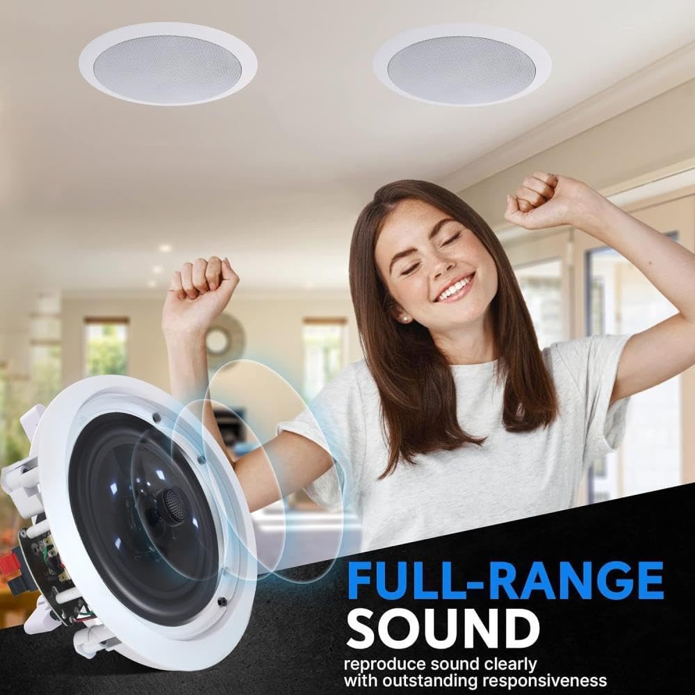 Vaiyer Framed Ceiling Speakers Kit – 8X 5.25” 175W Flush Mount Ceiling Speakers, 7.2 Channel 3500W Bluetooth Amplifier, Mic & 500ft Wire – in Ceiling Speaker System for Home Theater, Office Use
