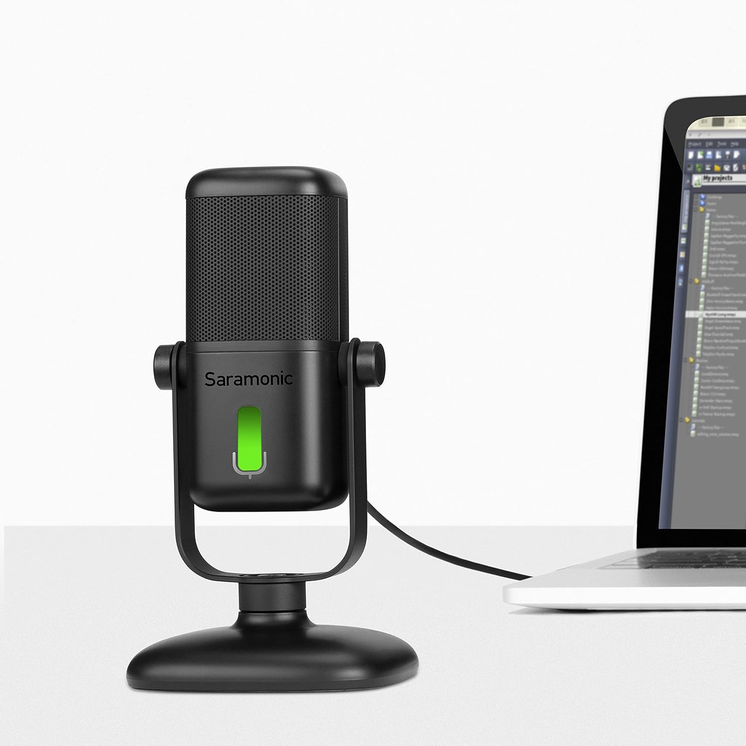 Saramonic SR-MV2000 | Large Diaphragm USB Studio Microphone with Magnetic Tabletop Stand, Headphone Out and Multi-Color LED for Computers, iPhone 15, Android Mobile Devices, New iPad & More