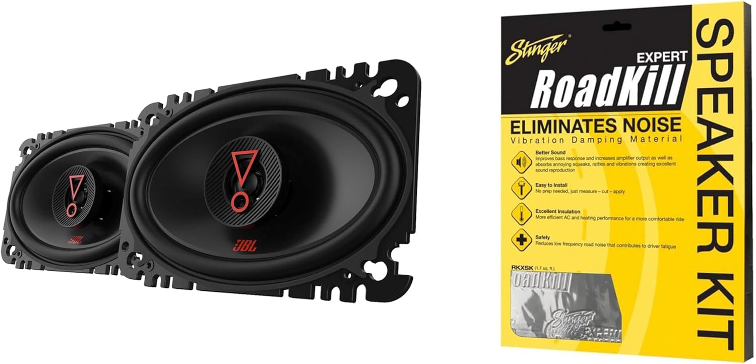 JBL Stage36427AM Stage3 4x6 2 Two-Way Car Audio Speakers with RKXSK Roadkill Speaker Sound Deadening Kit 2-Peice: 1.7sq-ft Total (10” x 12”)