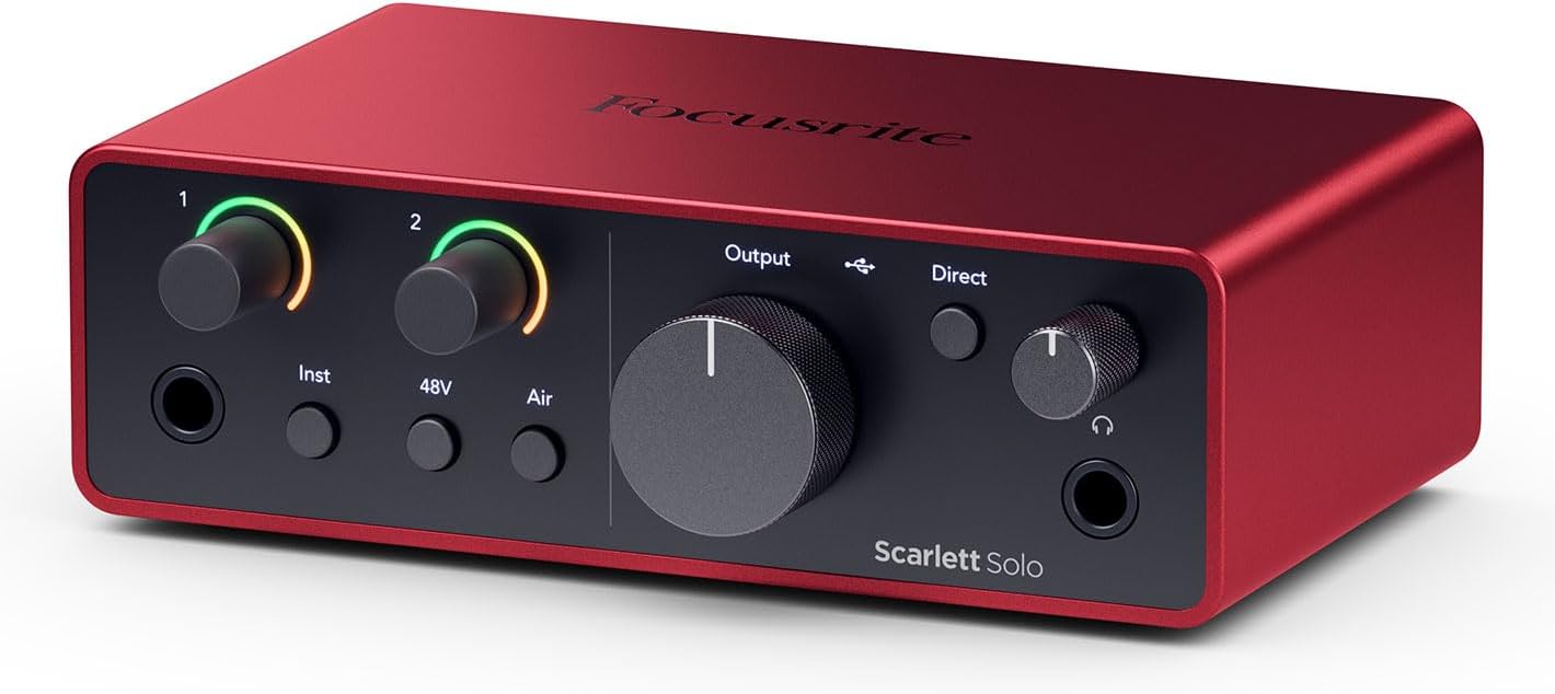 Audiosavings Bundle:(1) Rockville RDTS Studio Desktop Tripod Microphone Stand+Mic Clip Bundle with (1) Focusrite Scarlett Solo Studio 4th Gen Recording Interface+Mic+Pop Filter+Cable (Items 2)