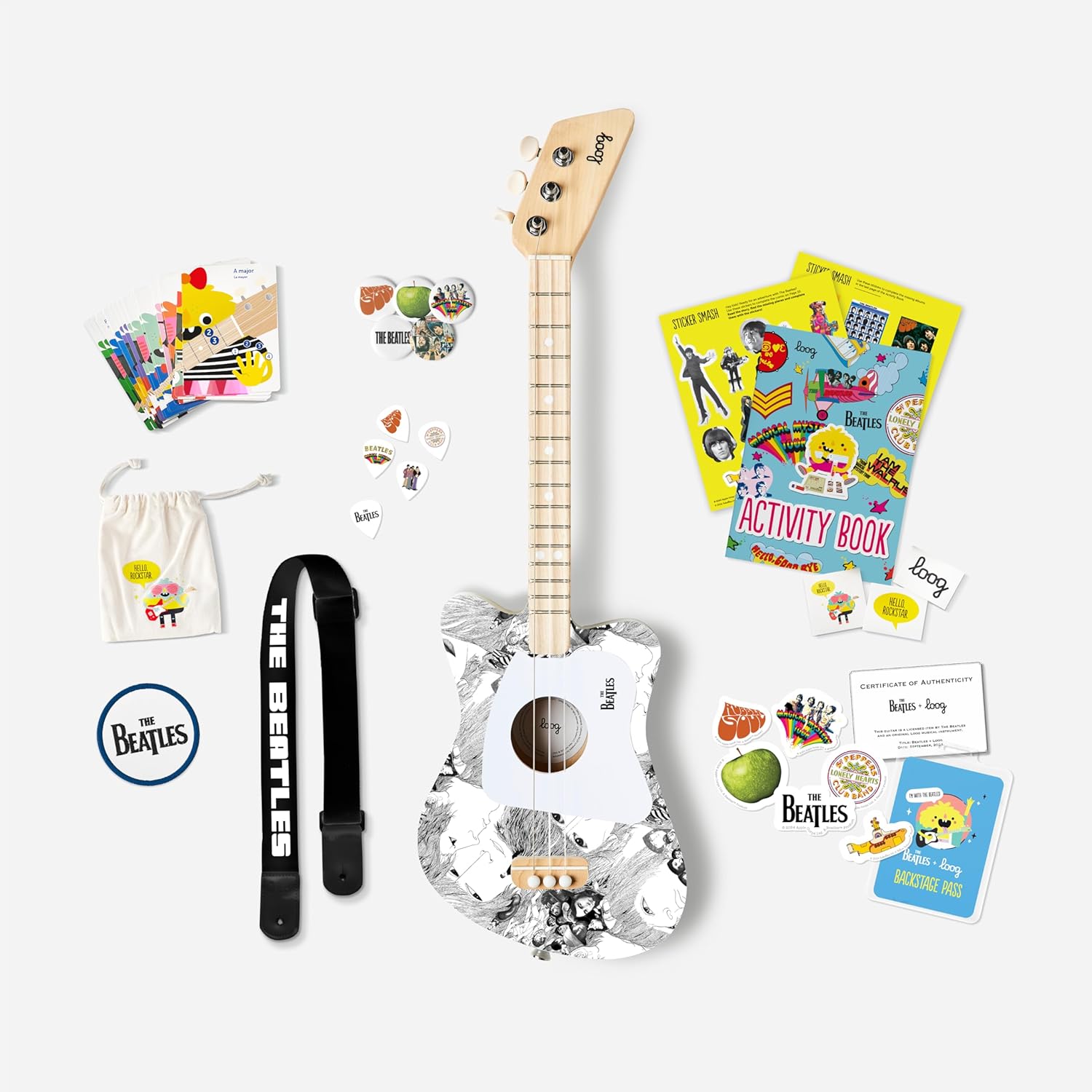 Beatles + Loog Mini Acoustic Guitar for Kids Toddler Children Ages 3+