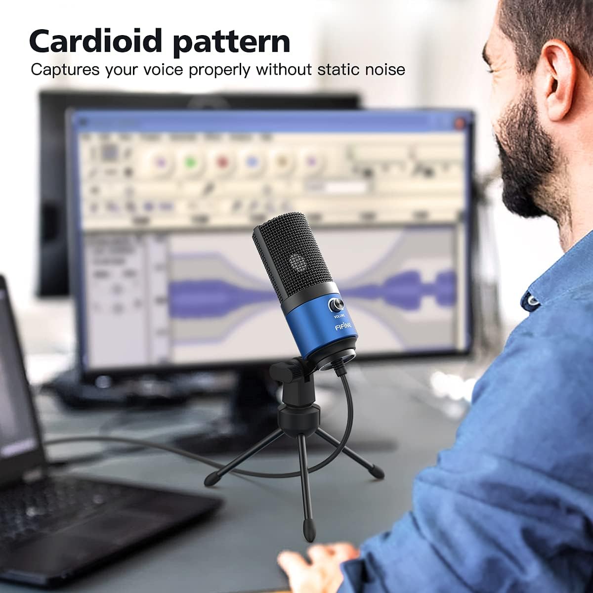 FIFINE External Microphone for Laptop and Wired Headphones, Computer Microphone USB Condenser Mic,Over Ear Headphones for Home Studio Streaming Podcasts Recording YouTube Video on Mac & PC (K669L+H8)