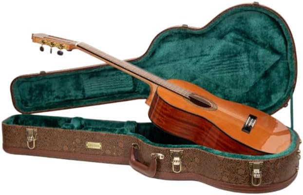 Crossrock Wooden Classical Guitar Case for 4/4 Nylon-String | Blossom Brown Faux Leather, Forest Green Velvet Interior, Lock – Designer Series(CRW530CBQ)