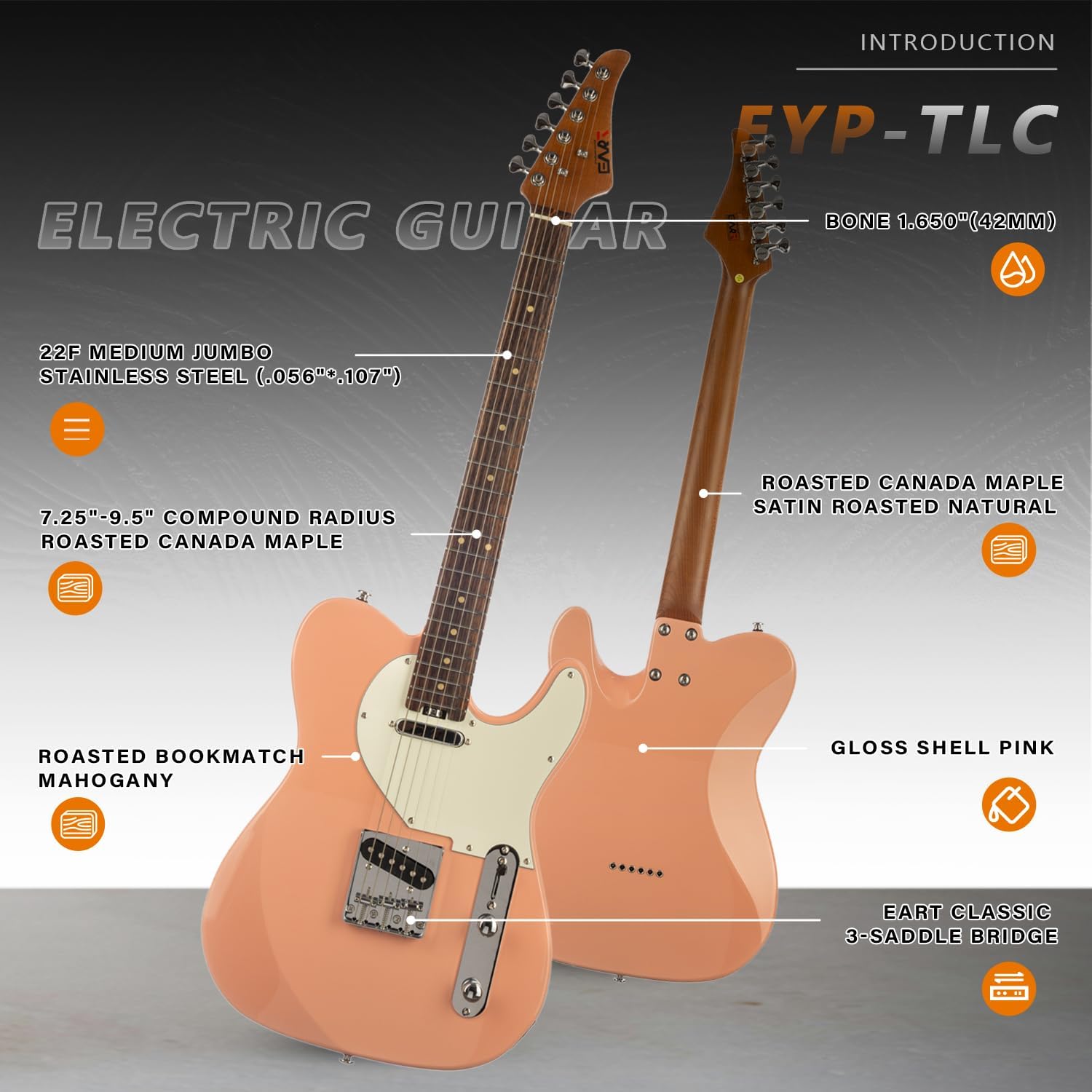 EART Solid Body Electric Guitar,NK-T Standard Body, Right Handed, Standard Artones-YPT-Classic Pickups, Roasted Canada Maple Fingerboard