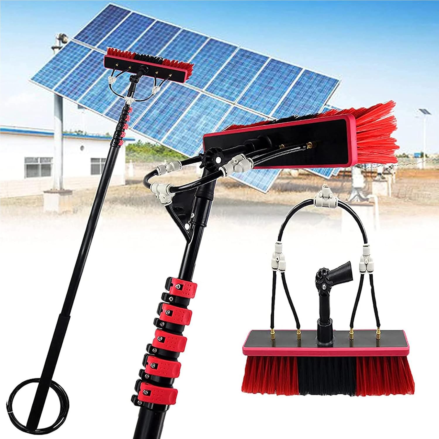Solar Panel Cleaning Brush,Window Cleaning Brush Equipment, Washing Set Equipment Extension Pole Cleaning for Trucks Windows/6M Rod/35Cm Brush Head,35cmbrushhead-10.8M/36