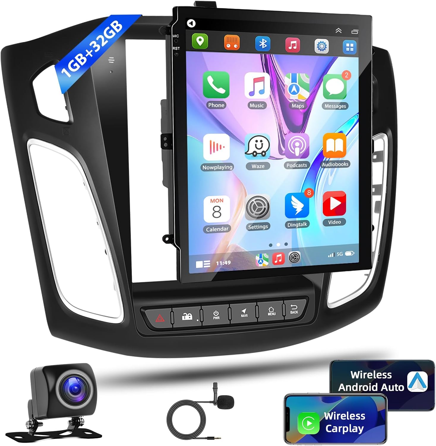 Podofo Car Stereo for Ford Focus 2012-2018 with Wireless Apple Carplay & Android Auto,9.7