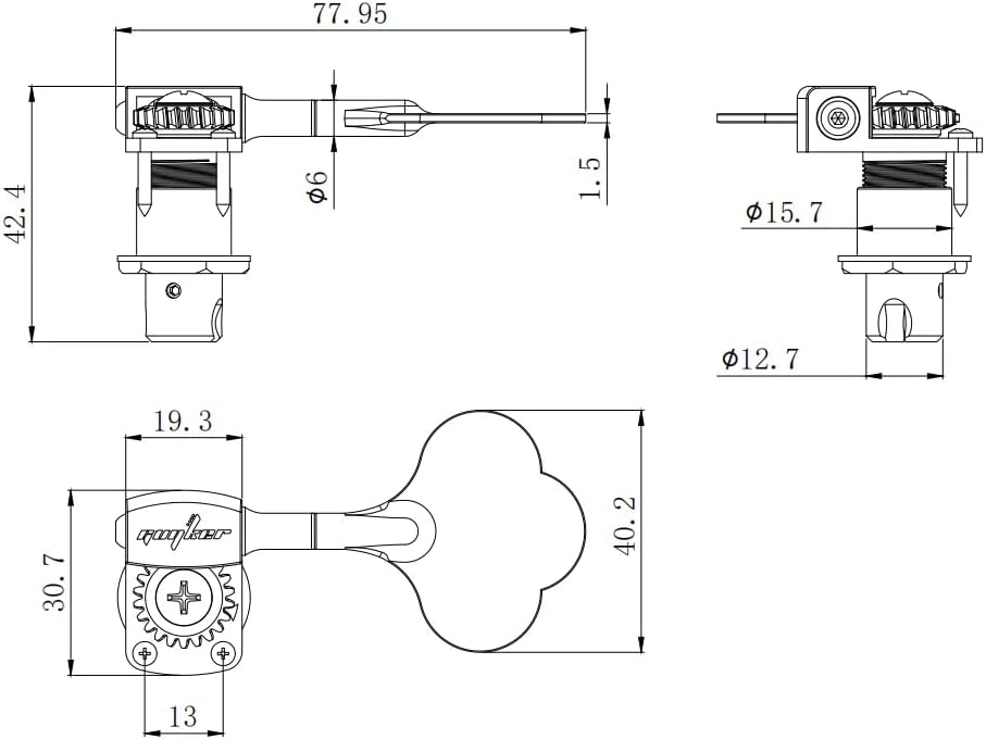 Guyker Bass Tuners (2R + 2L) - 1:22 Ratio Gear Open Frame Bass Drop Locking Machine Head Tuning Key Pegs Replacement for Electric Jazz Guitar Bass or Precision Instruments, BB101 Red
