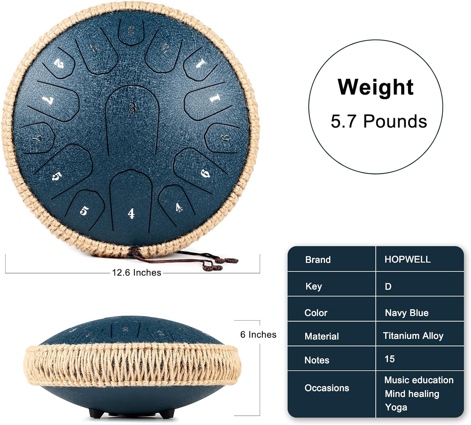 Steel Tongue Drum - 13 Inches 15 Notes Tongue Drum - Hand Pan Drum with Music Book, Handpan Drums Mallets and Carry Bag, D Major (Navy Blue)