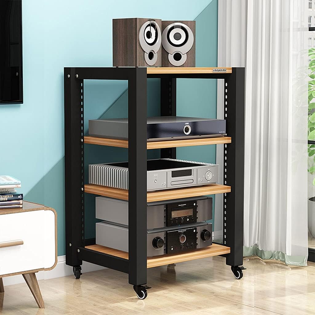 Audio Rack Audio Bracket Roller TV Bracket Media Components Multi-Layer Audio Bracket Speaker Cabinet 2/3/4 Layer (Light Walnut Wood) Media Cabinet (Size : S3)