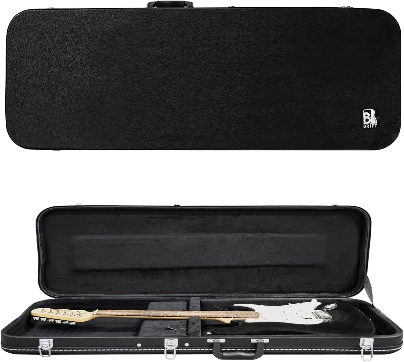 39inch Electric Guitar Case, Hard-Shell Wooden Case for Fender Strat/Tele Style Guitars，PVC Padding & Soft Interior， Black