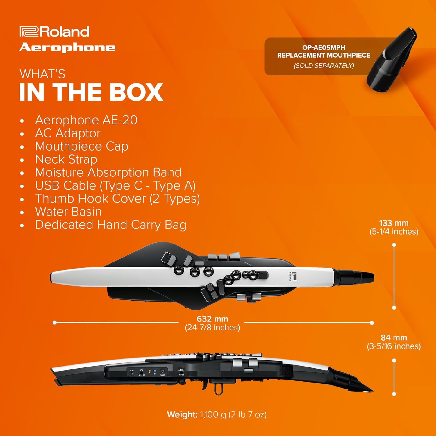 Roland AE-20 Aerophone | Premium Digital Wind Instrument | SuperNATURAL Acoustic Tones & Advanced ZEN-Core Technology | Ultra-Responsive Playability | Over 250 Sounds | Bluetooth Connectivity