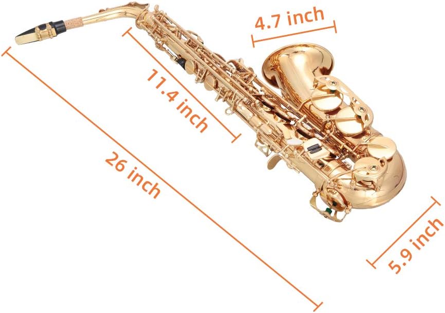 Glarry Student Alto Eb E-flat SAX Saxophone Gold Lacquer SAX Beginners Kit with Case, Reeds, Mouth Piece, Soft Cleaning Cloth and Rod, Gloves