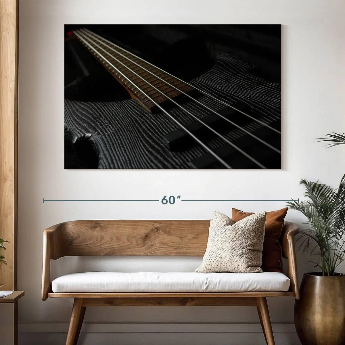 ElephantStock - Bass Guitar Strings Wall Art - Horizontal Canvas Wall Art - Living Room Wall Decor - Photography Music Canvas Art - Black And Brown Decor - 51