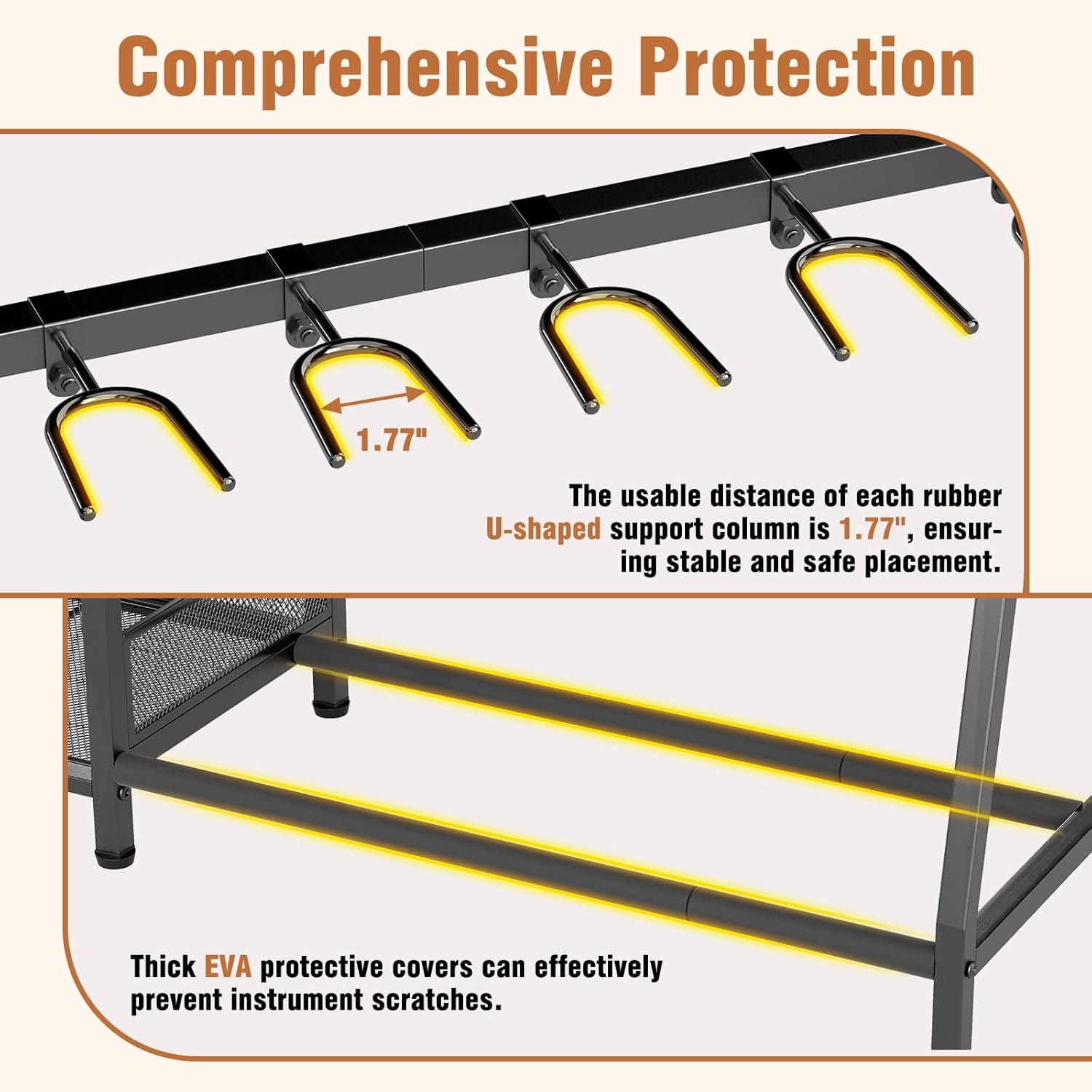 Guitar Stand Rack, 6-Slot Floor Standing Guitar Display Holder, Heavy-Duty Storage Display Rack for Multiple Electric & Acoustic Guitars, Space Saving for Home Studio