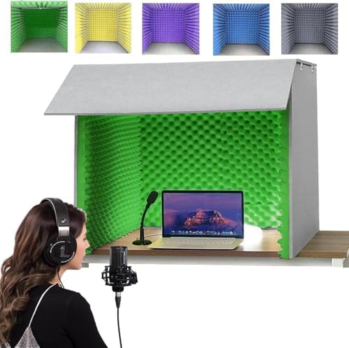Recording Booth,Sound Isolation Booth Room,Portable Vocal Booth,Vocal Sound Absorbing Shield,Decreasing Noise,Foldable,Green-80 * 80 * 80cm
