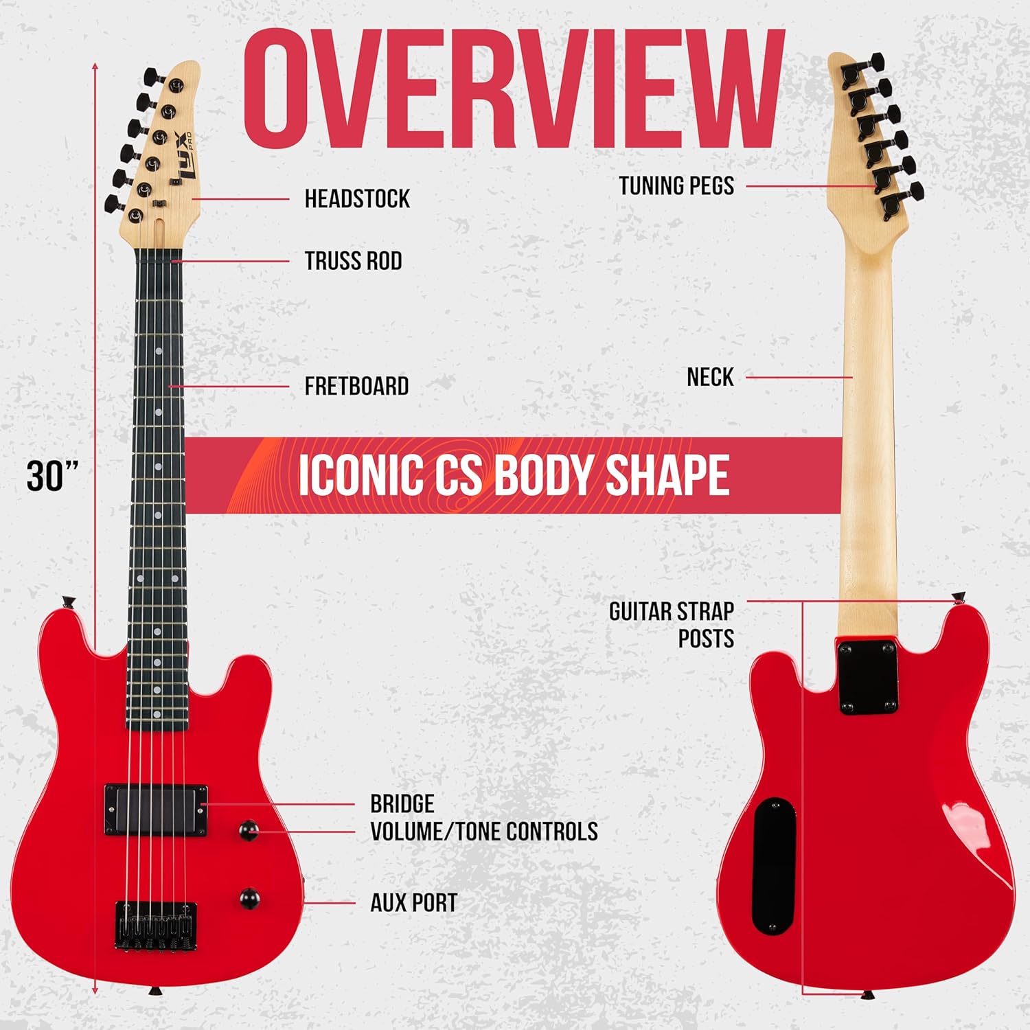 LyxPro CS 30” Electric Guitar Kit for Beginner, Intermediate & Pro Players with Guitar, Amp Cable, 6 Picks & Learner’s Guide | Solid Wood Body, Volume/Tone Controls, 5-Way Pickup - Red