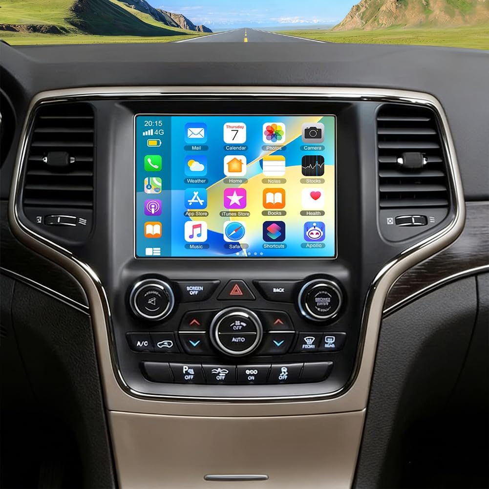 Android 14 Car Stereo for Jeep Cherokee 2015-2021,8.4 Inch Double Din Car Radio with Carplay & Android Auto, in-Dash Navigation Radio with BT Mirror Link WiFi FM Radio & Backup Camera-4+64G