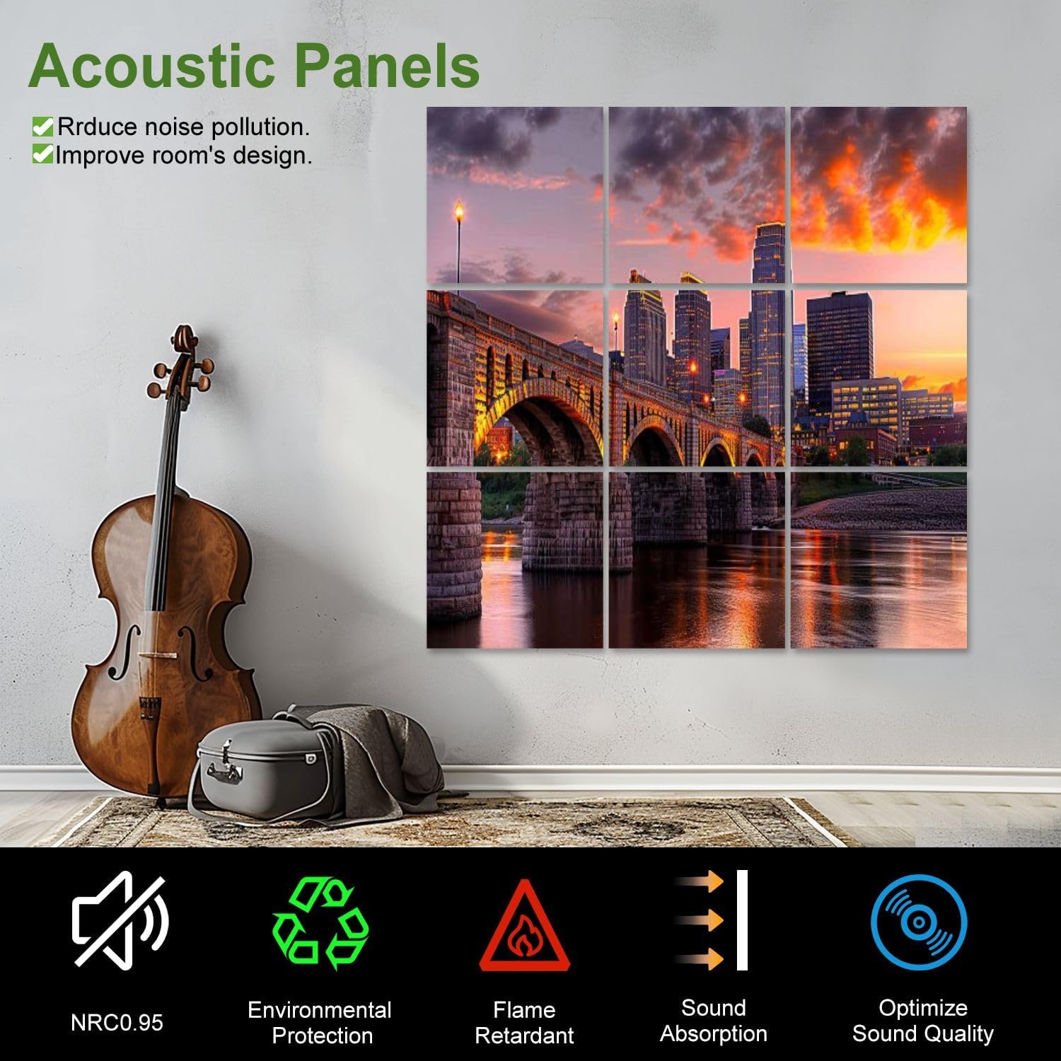 Art Acoustic Panels Self Adhesive Minneapolis Minnesota 9 Packs Decorative Soundproof Wall Panels Large Sound Absorbing Panels for Home Office 60