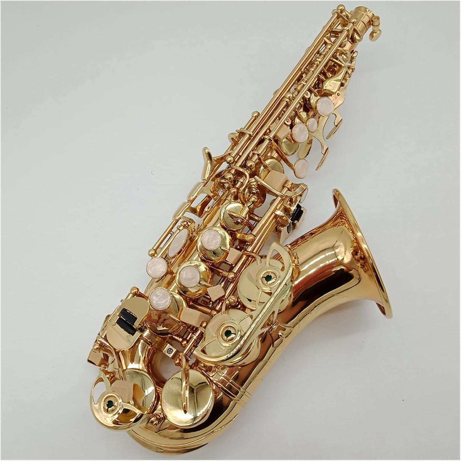 Saxophone Straight Gold Lacquer Curved Soprano Sax Mouthpiece Reeds Neck Musical Instrument Accessories Key Type Woodwind Instrument