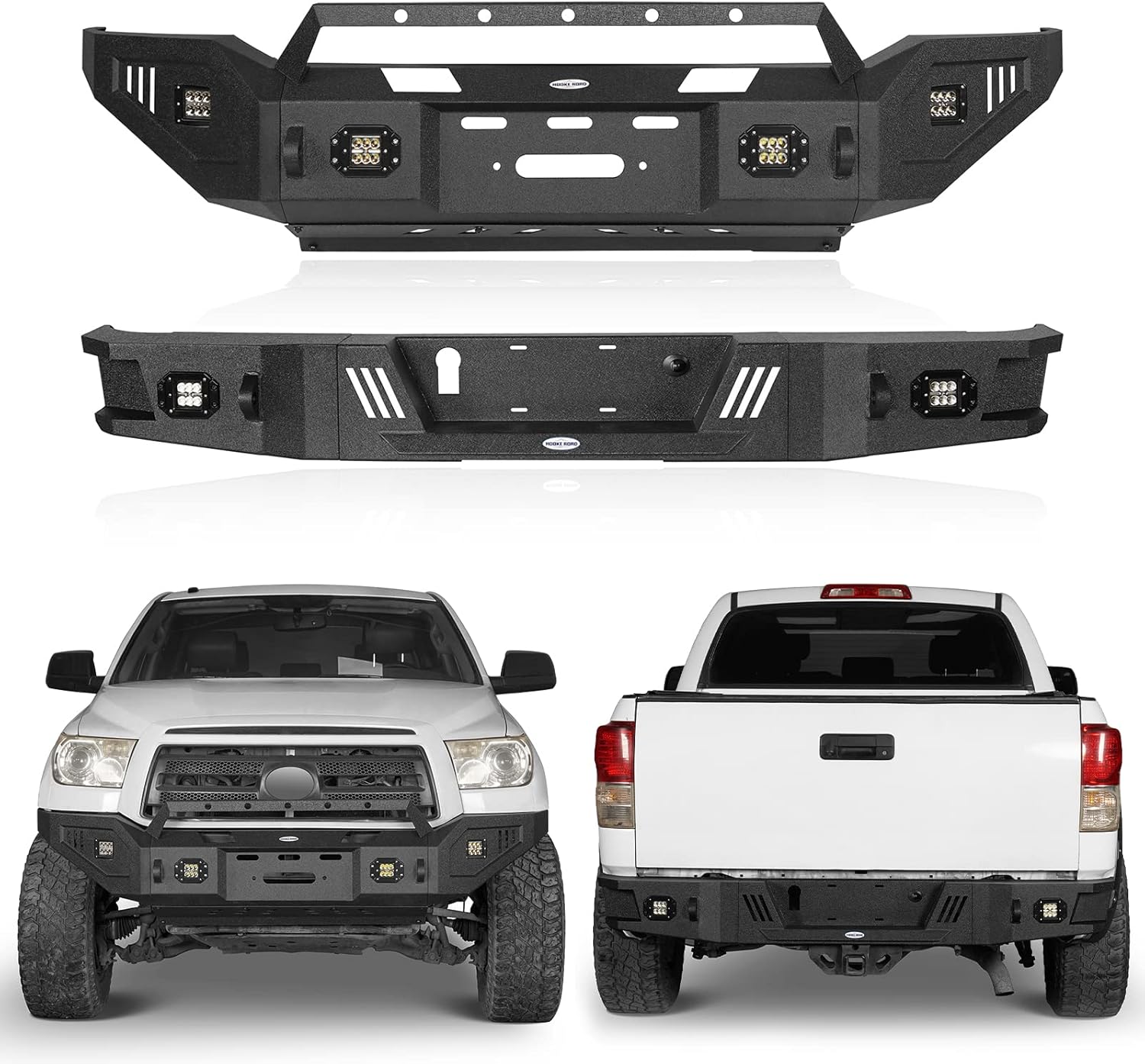 Hooke Road Tundra Solid Steel Front & Rear Bumpers Combo for 2007 2008 2009 2010 2011 2012 2013 Toyota Tundra, Textured Black Full Width Bumpers