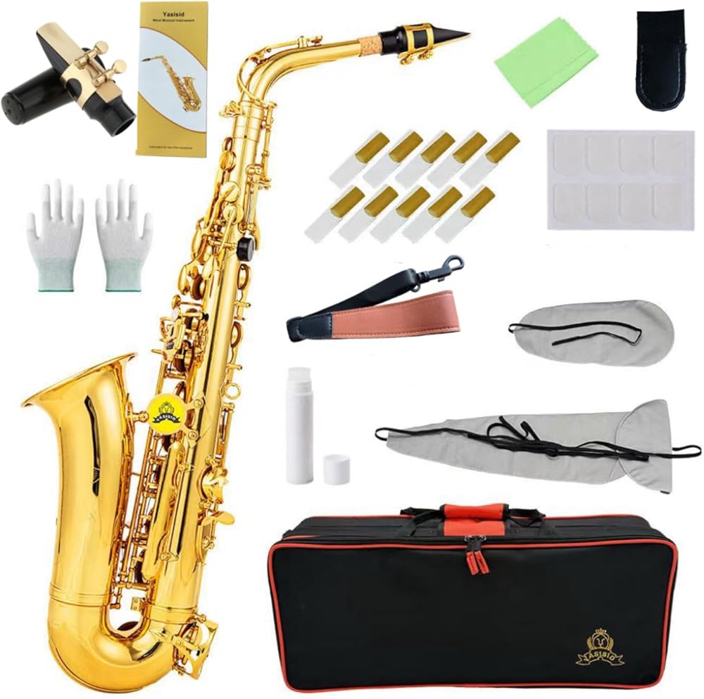 Alto Saxophone HighQualityBrassSaxwith E-Flat Gold Lacquer Saxophon CaseMouthpiece AccessoriesIdealfor Beginnersto Advanced Musicians