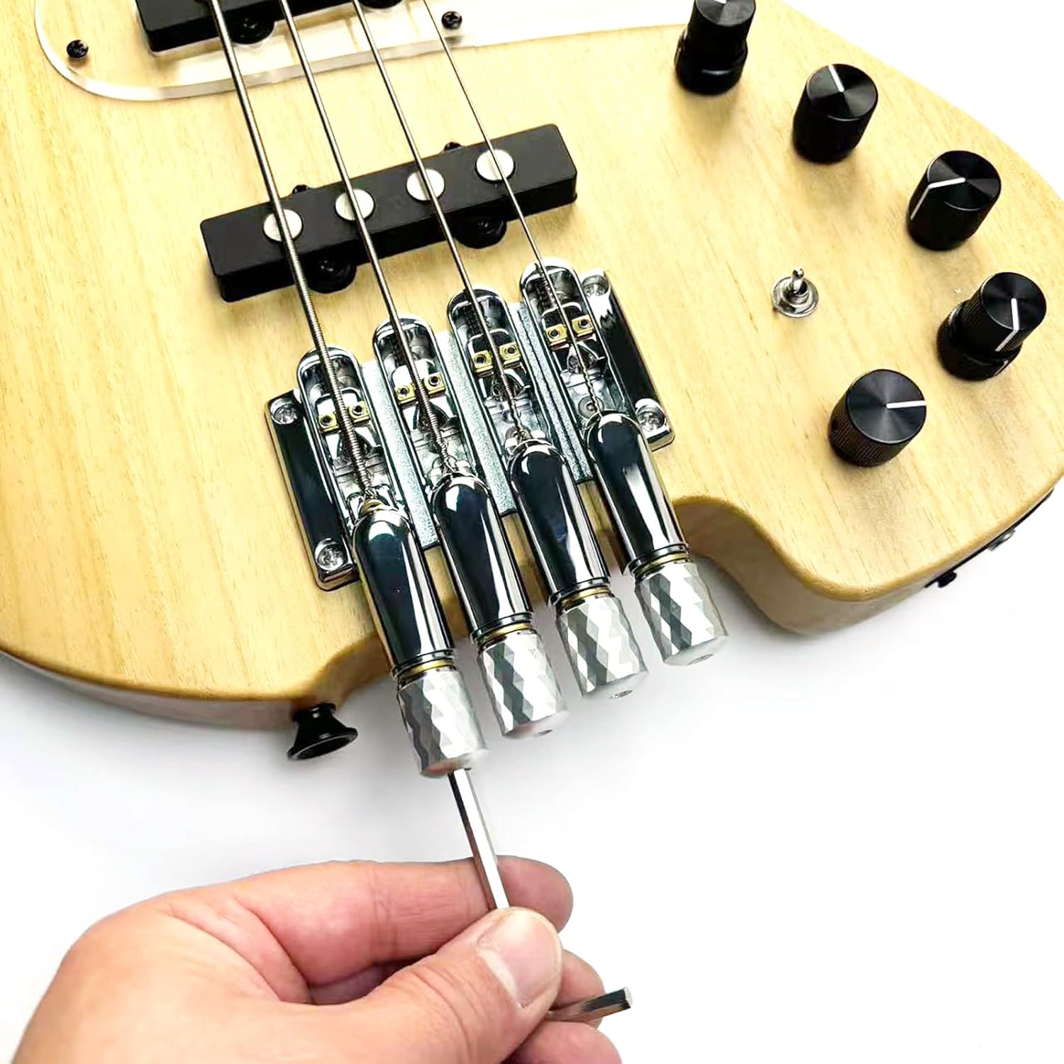 Chrome Headless Electric Bass Bridge 4 String Bass Bridge with Brass Saddles Bass Parts Replacement for 4 String Headless Bass