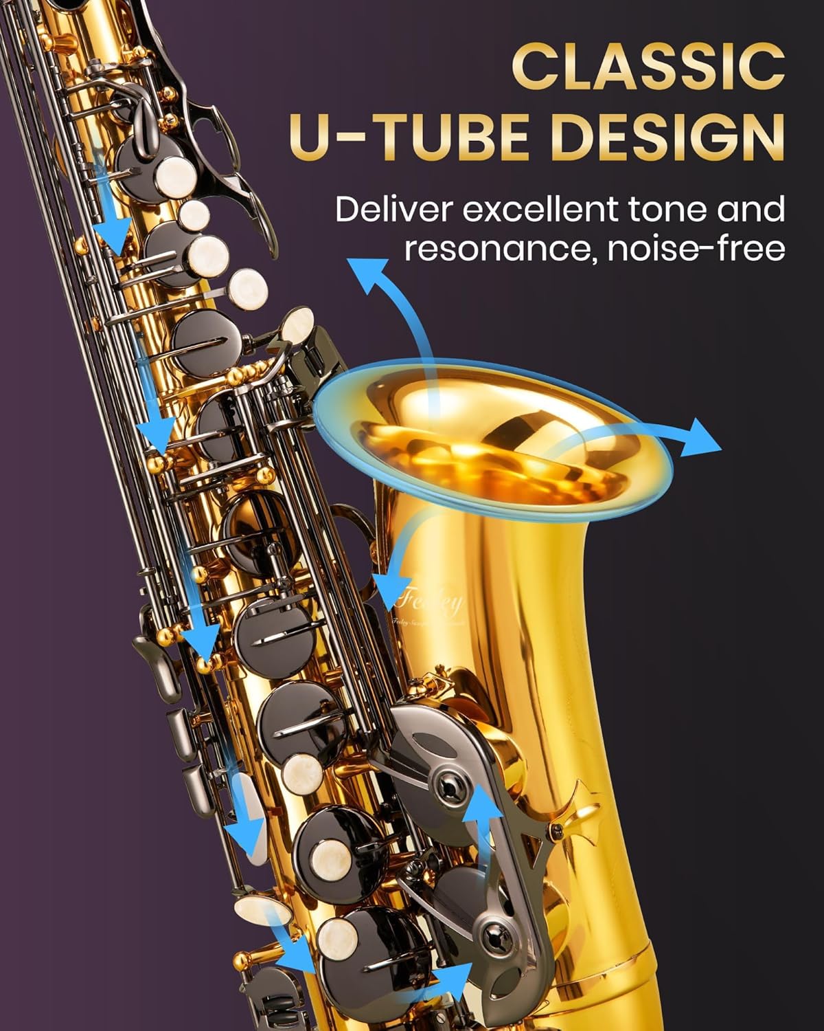 Fesley Saxophone E Flat Alto Saxophone: Saxofón Alto for Professional, Sax for Beginners & Students, Saxophones with Reeds, Neck Strap, Sax Case & Portable Cleaning Kit, Black & Gold