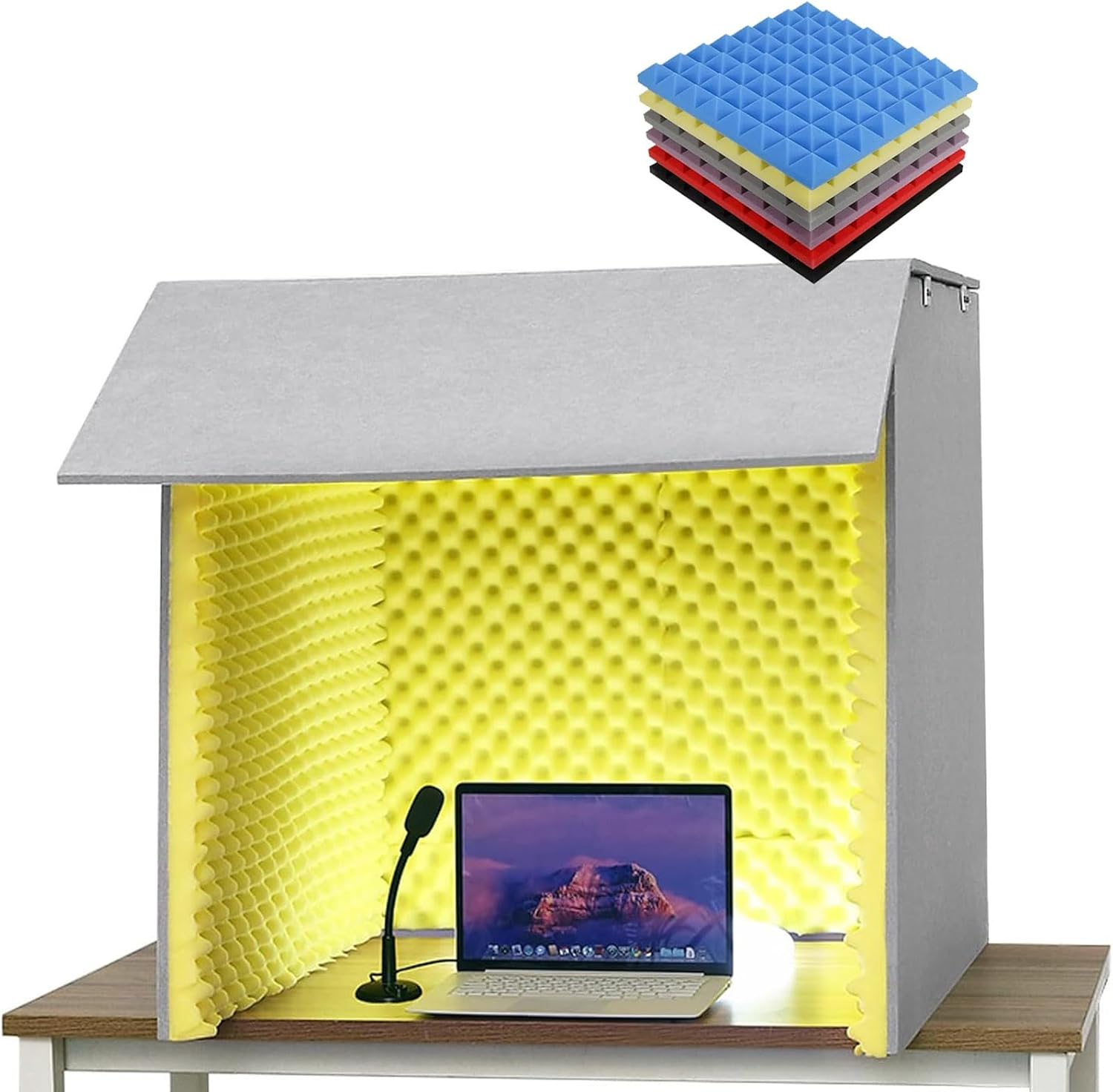 Desktop Soundproof Enclosure, Microphone Soundproof Room, Portable Recording Studio, Suitable for Dubbing Learning (Yellow)