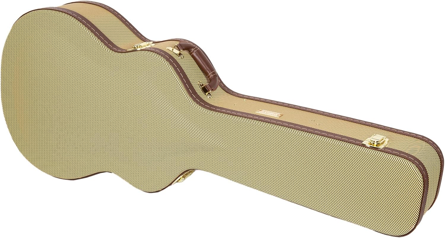 Crossrock Wooden Guitar Case fits 12-Frets 000/OM Acoustic Guitars - Stainless Steel Latches, Sponge Lining, Metal Feet, Storage Space - Vinyl Tweed (CRW620-00012TW)
