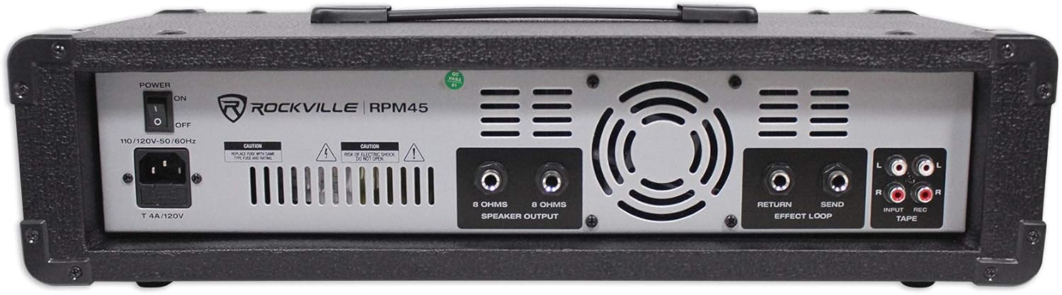Rockville RPM45 1800w Powered 4-Channel Mixer Amplifier, USB, EQ, Effects, Phantom Power, Durable Wooden Enclosure, Compact Design, for Musicians and Small Venues