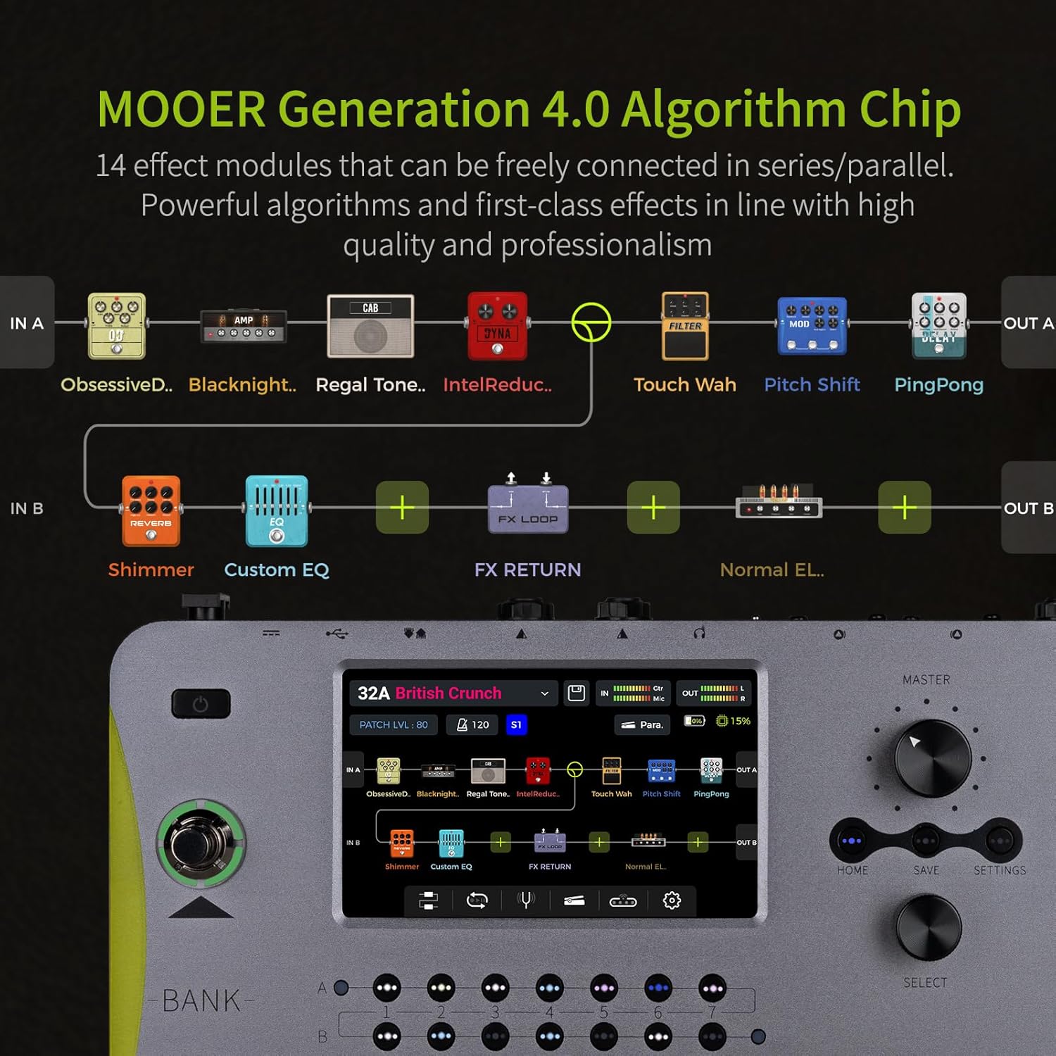 MOOER GE1000 Guitar Multieffects Pedal Processor WIth 5