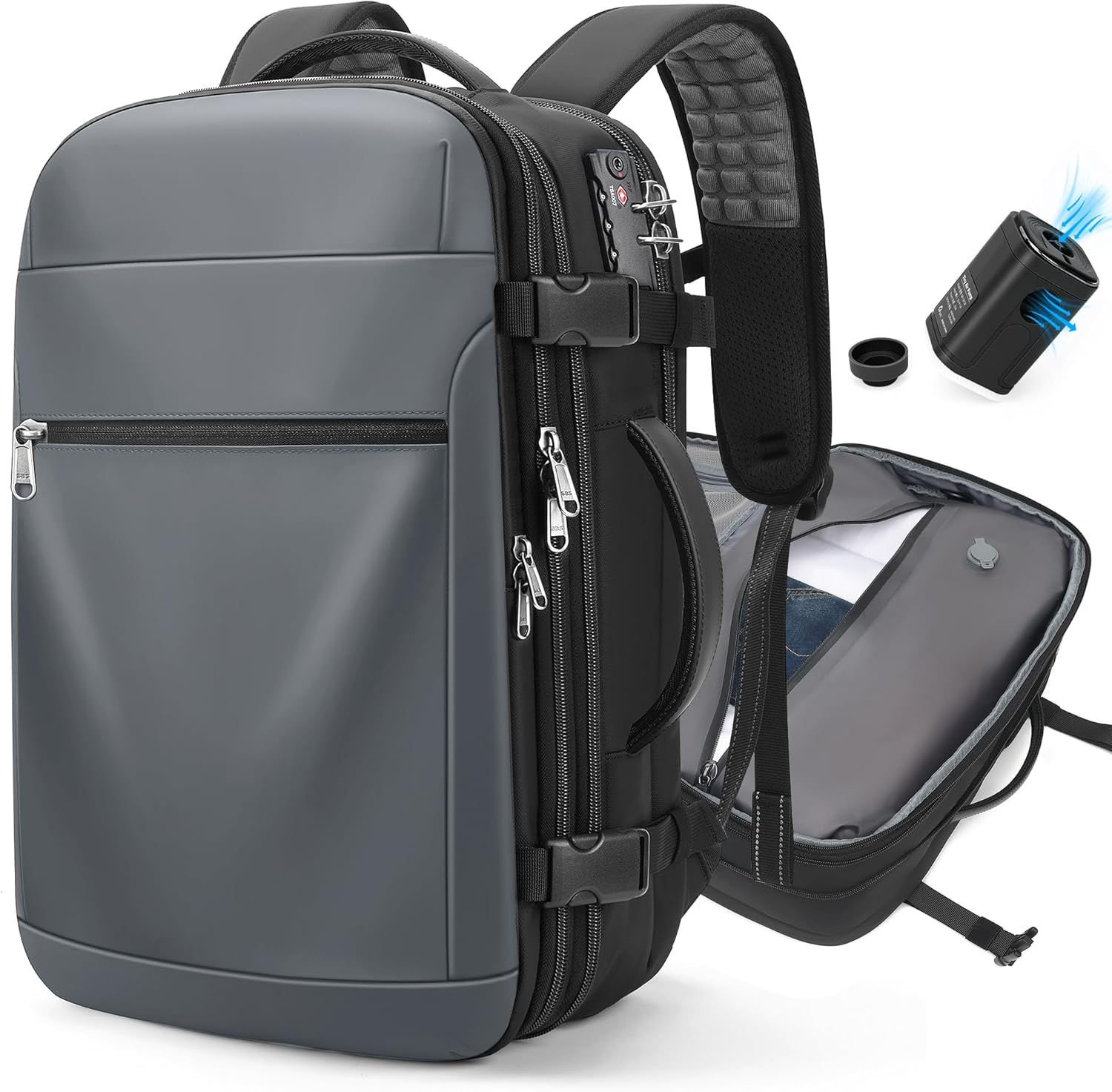 Vacuum Backpack Travel – Expandable Compression Carry On Backpack with Vacuum Pump, Water-Resistant TSA Lock Travel Bag, 17