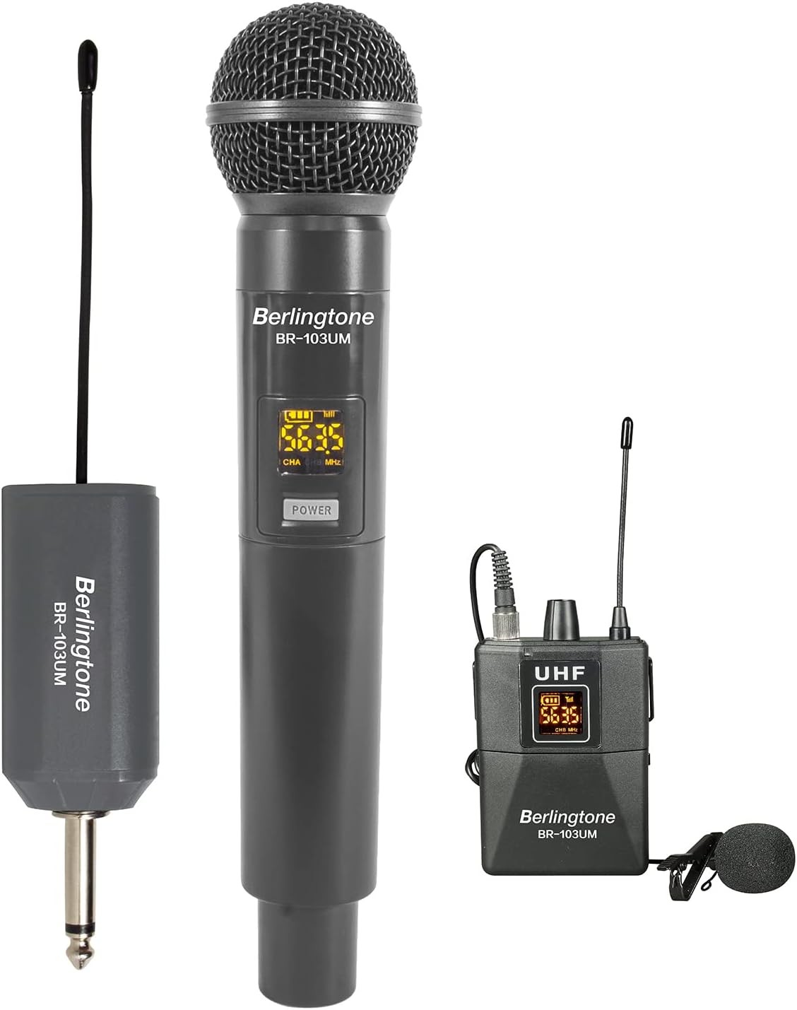 Berlingtone) Dual UHF Wireless Microphone System, with Headset Mic, 60 Adjustable Frequency Channels, with Rechargeable Receiver, Karaoke, Wedding, DJ, Party, Church, up to 200ft Range, BR-103UM