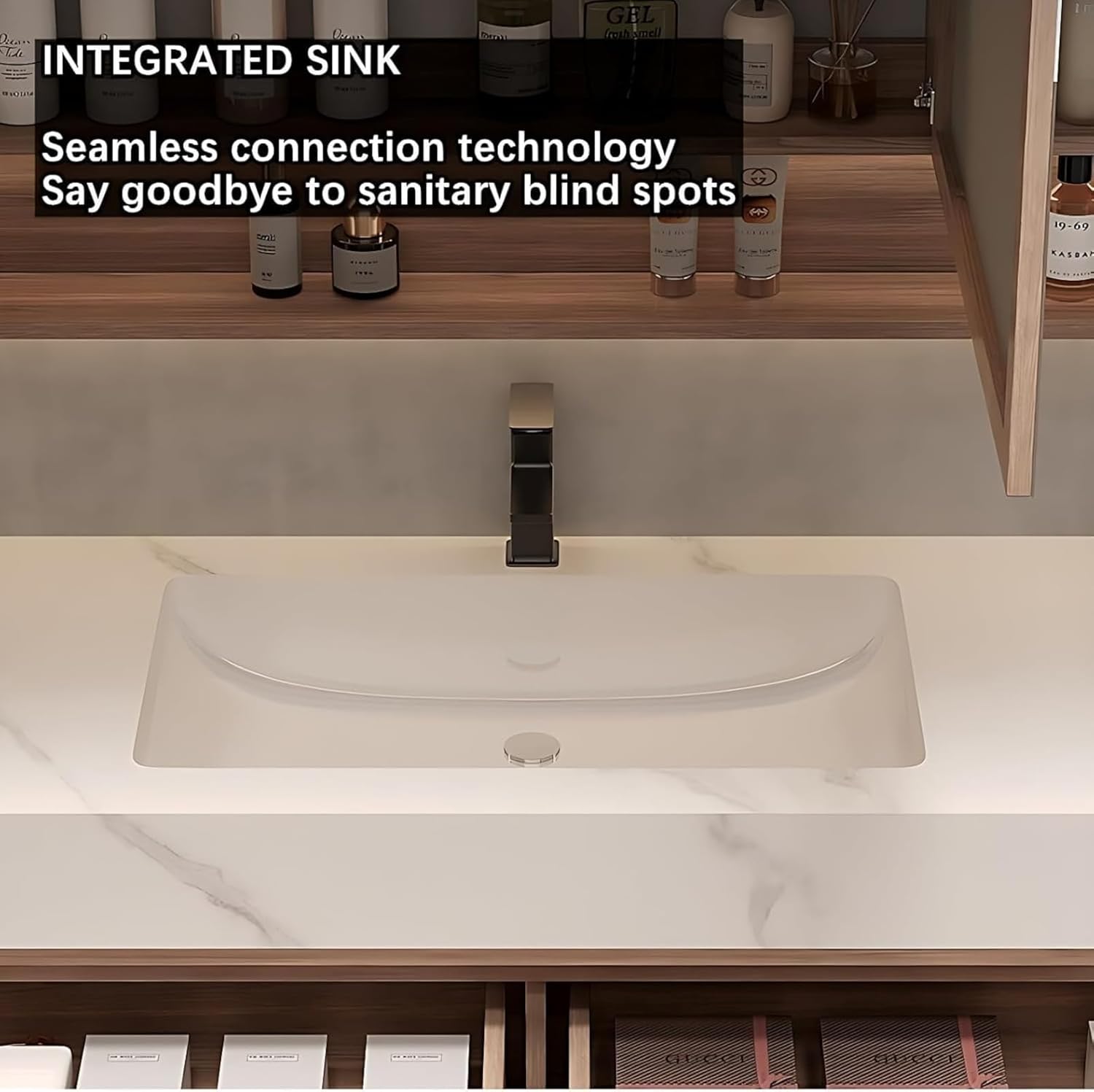 42 in Stylish Bathroom Vanity with Sink - Floating Bathroom Vanity Set - Includes Smart Defogging Mirror Cabinet & Faucet - Multi-Layer Solid Wood Material - Wall Mount