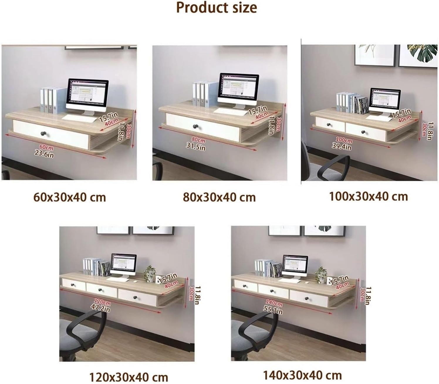 Floating Dressing Table, Bedside Tables, Wooden Laptop Computer Desk, Wall Mount Shelf with Drawer, Wall Mounted Nightstand for Bedroom Living Room(Black,47.2 x11.8 x15.7 in)