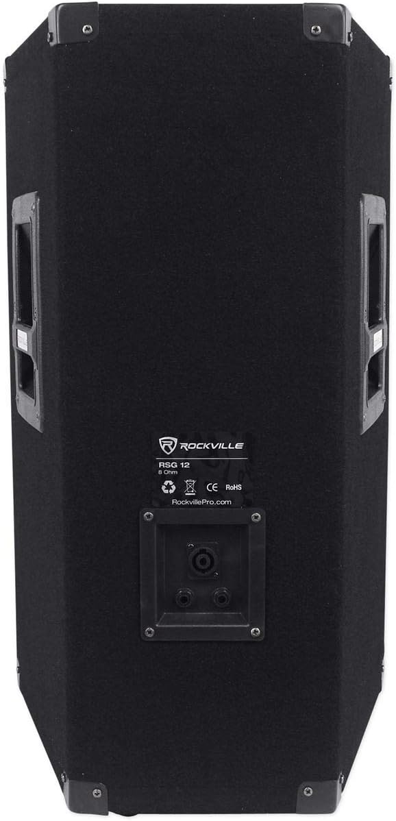 Rockville RSG12 Bundle: (2) 12-inch 3-Way 1000 Watt 8-Ohm Passive DJ PA Speakers, RPA9 3000 Watt Peak/800w RMS 2-Channel Power Amplifier, (2) RVSS2-TSNL4 Tripod Stands and SpeakOn Cables, 5-Items