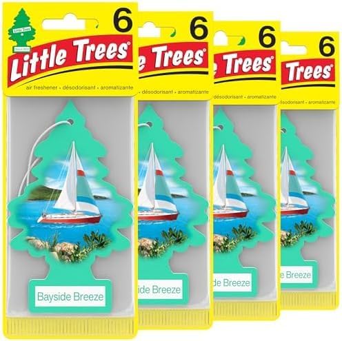 LITTLE TREES Air Fresheners Car Air Freshener. Hanging Tree Provides Long Lasting Scent for Auto or Home. Bayside Breeze, 24 Air Fresheners (Pack of 6)