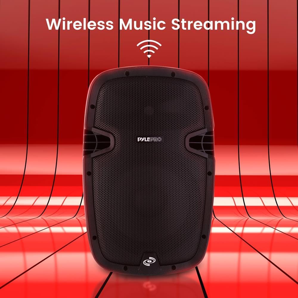 PYLE-PRO 1000W Powered Bluetooth PA System Speakers - Active DJ Speakers with 10 Inch Subwoofer Monitor Speaker and Built-in USB for Audio, Music, Concerts, Band - PPHP1037UB, Black