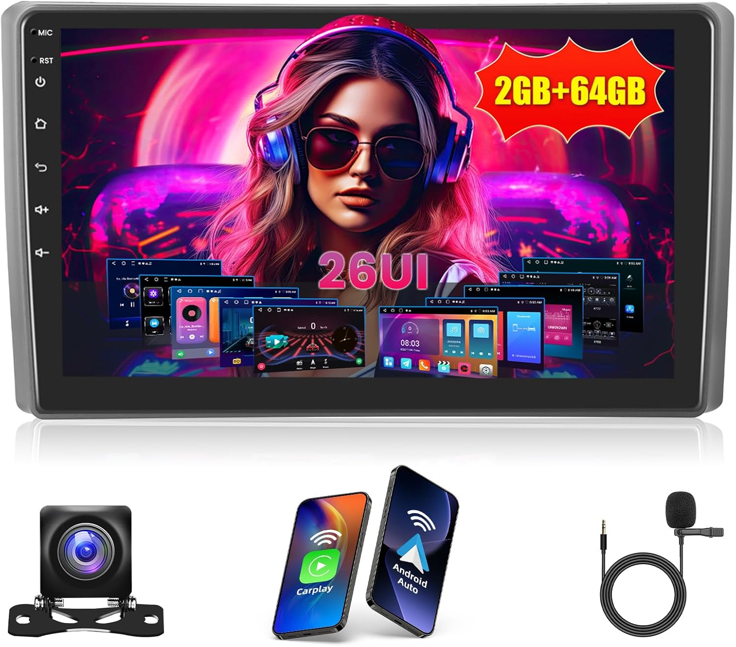 [2+64GB] Android 15 Car Stereo for Honda Element 2002-2006 with Wireless Carplay Android Auto, 10 Inch HD Touchscreen Car Radio with GPS WiFi Bluetooth FM/RDS EQ SWC 26UI Backup Camera MIC