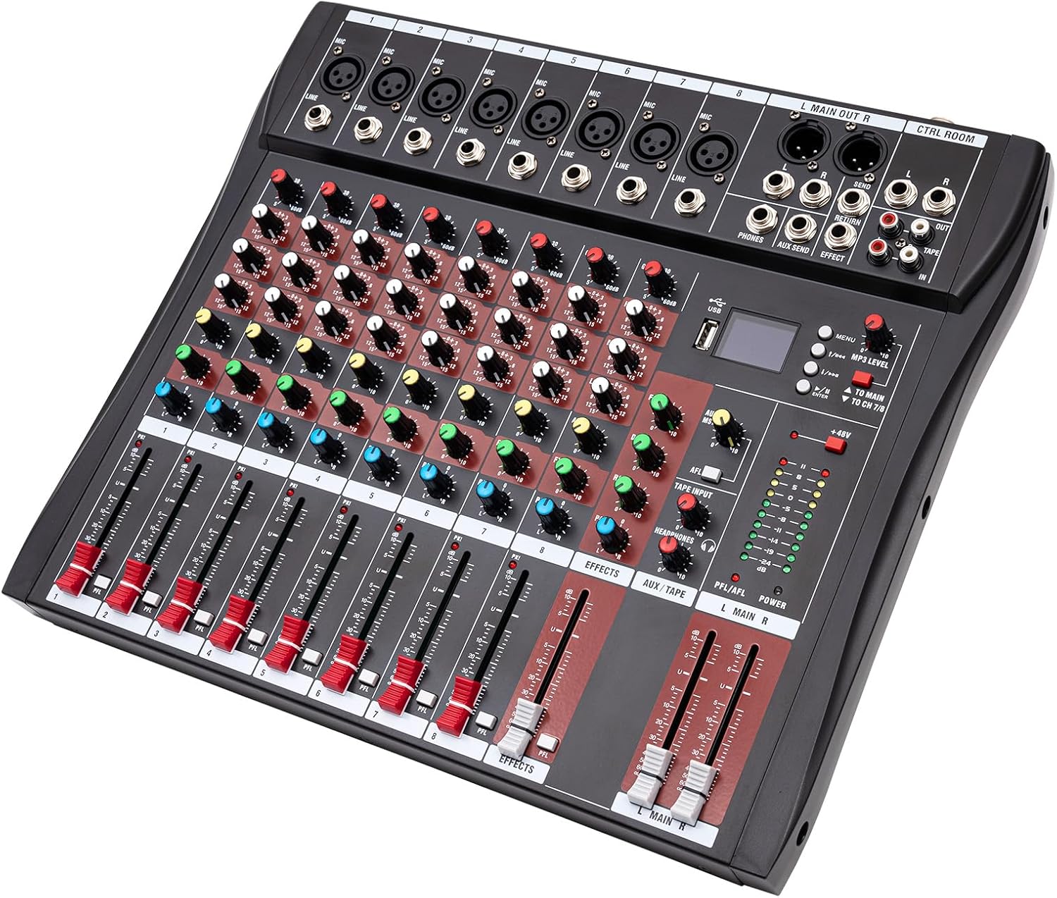 Channel Audio Mixer Sound Board Console, 110V DJ Sound, 8/12/16 Professional Live Studio Sound Mixing Music Effects for Karaoke & Music Stage Live Show Streaming Recording (8 Channel)
