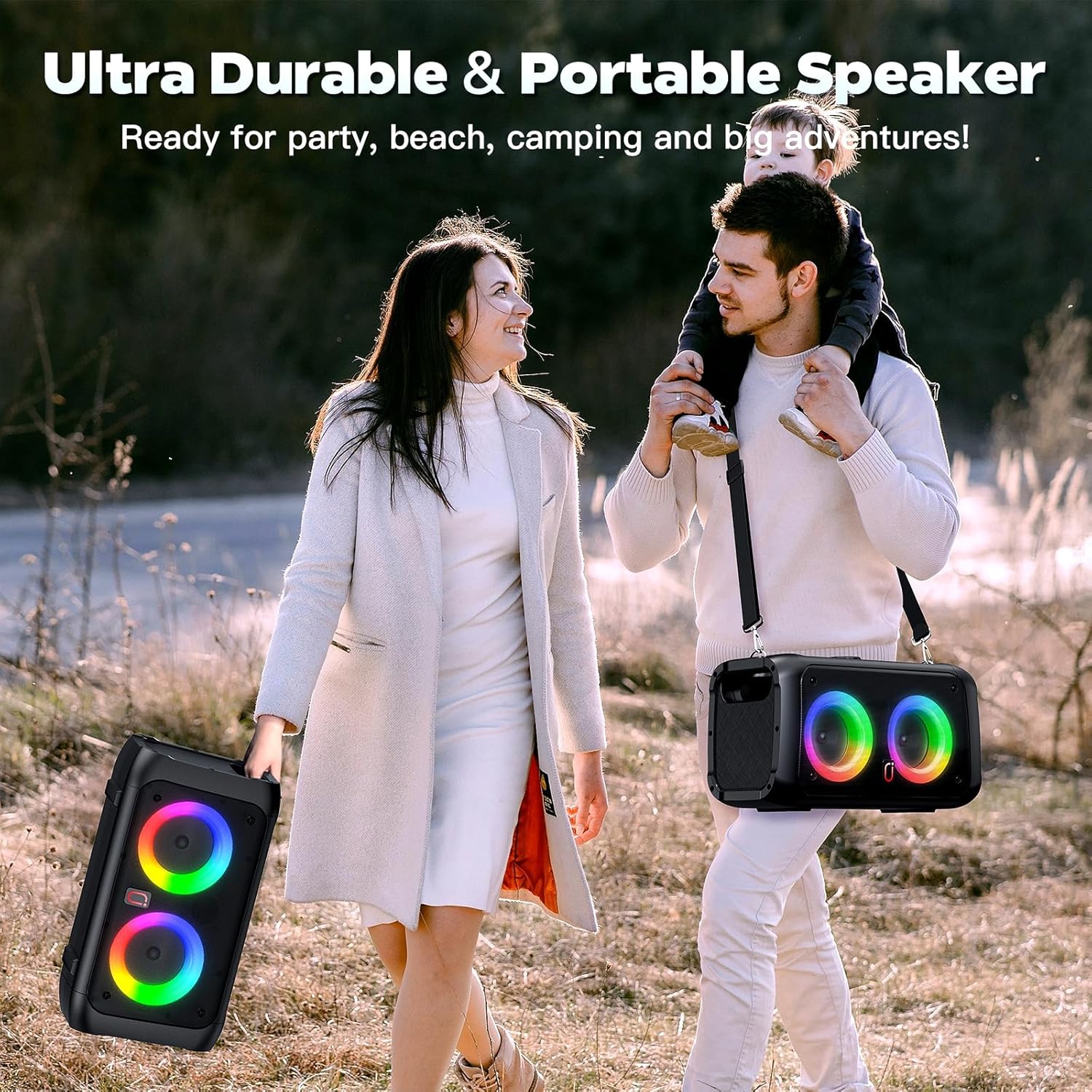 Karaoke Machine for Adults Kids, Bluetooth Party Karaoke Speaker with 2 Wireless Microphones for Singing, PA System with HiFi Sound/Dual 3