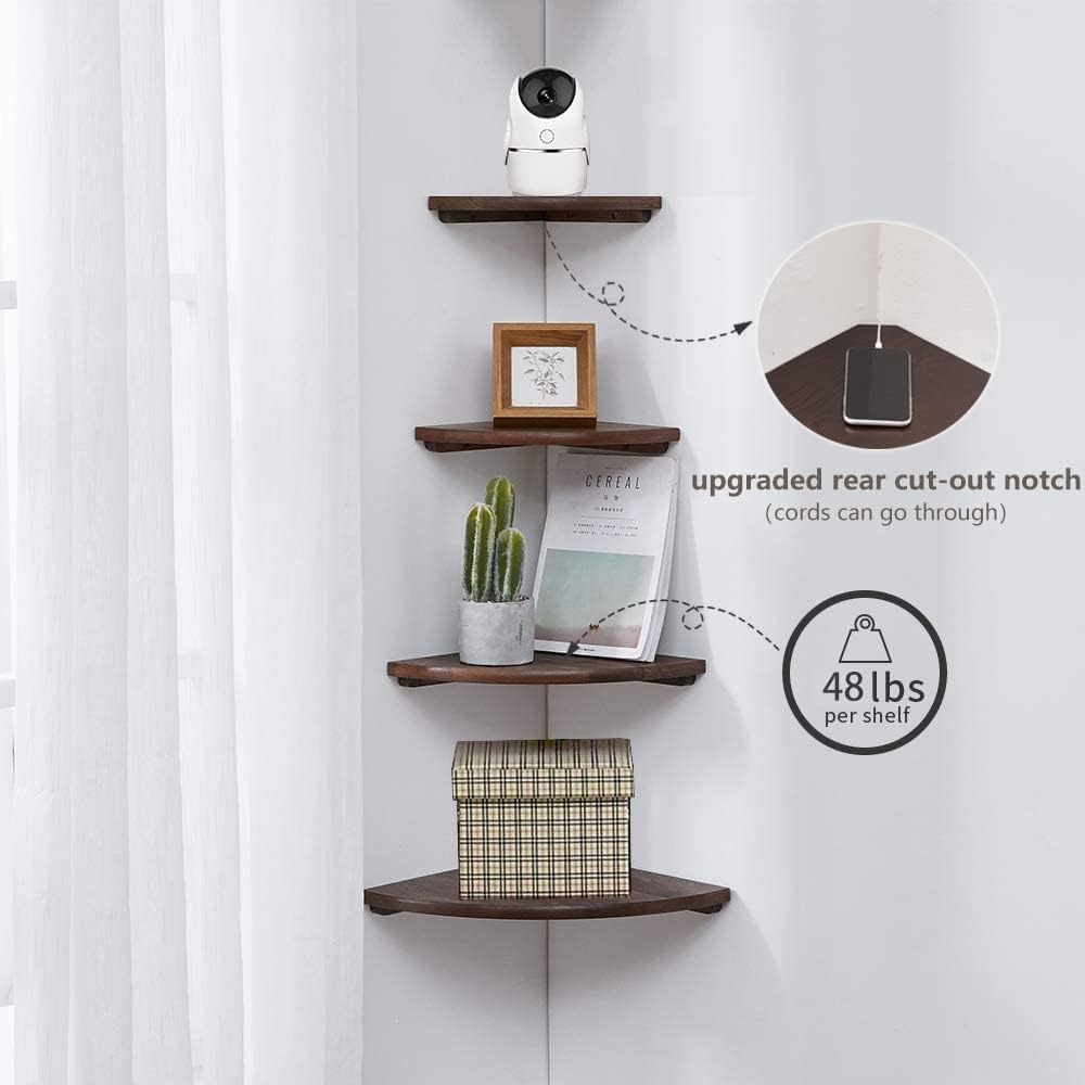 4PCS Corner Shelves Wall Mount Set Round End Floating Speaker Shelf Display Shelf for Small Plant Photo Frame
