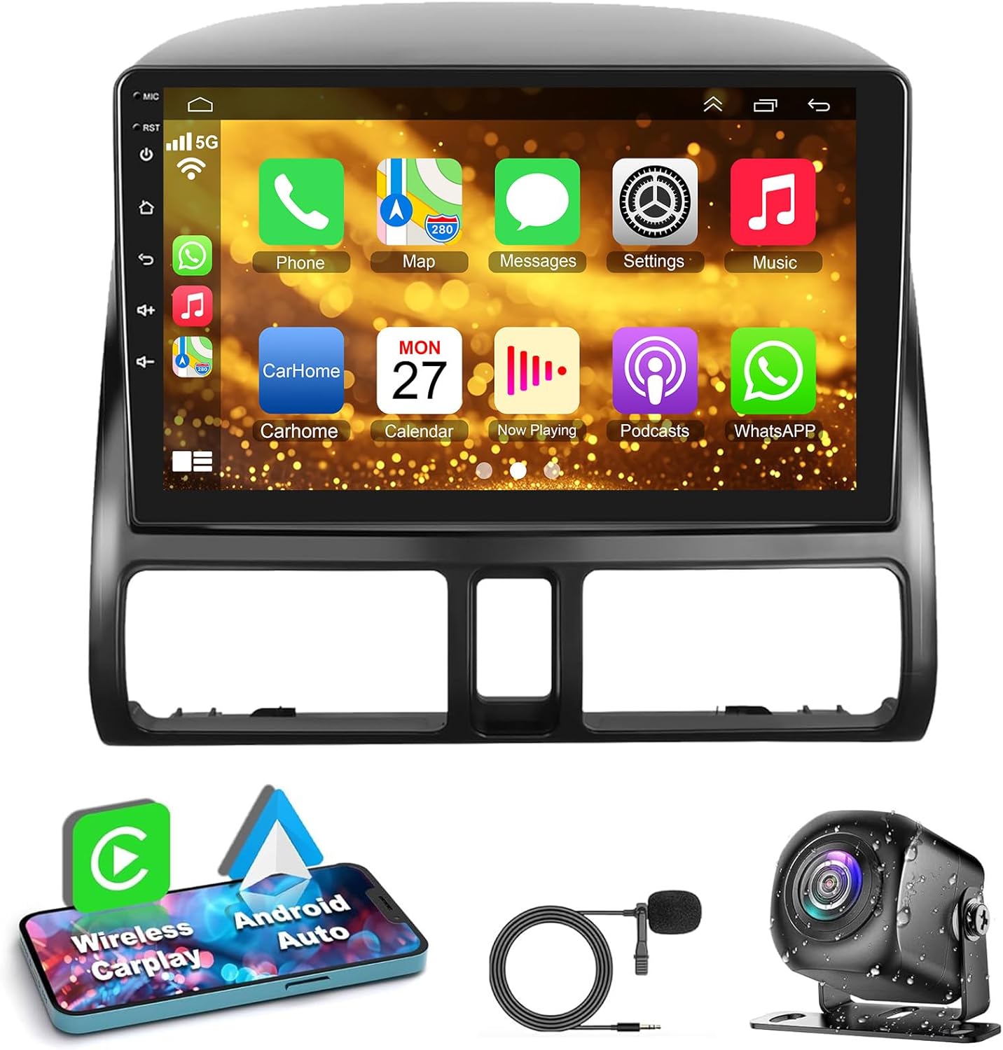 4G+64G Car Radio Stereo for Honda CRV 2002-2006, Wireless Carplay&Android Auto with Android 12 Support Bluetooth/Voice Control/GPS/WiFi/Back-up Camera/SWC/FM, 9 Inch IPS Touch Screen for Honda CRV