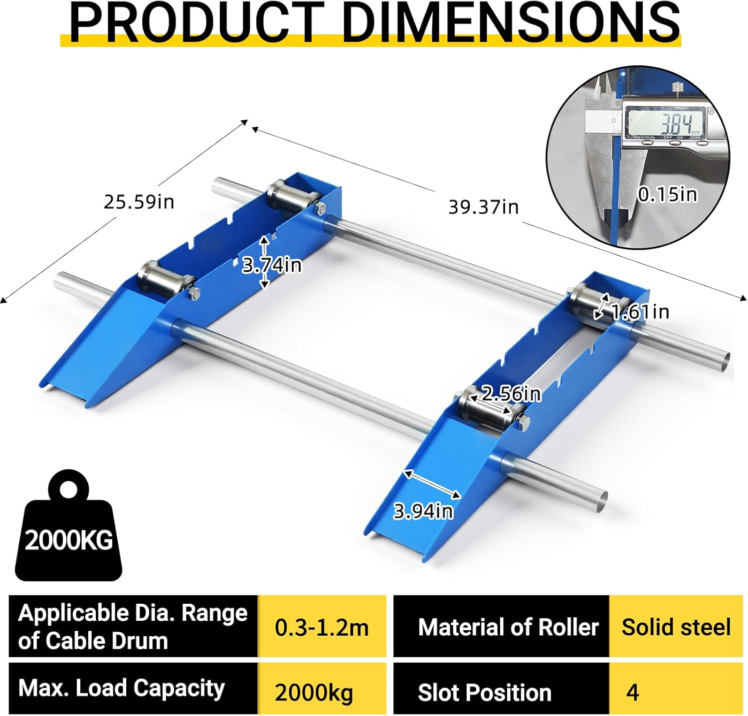 Cable Drum Roller, Heavy Duty Cable Caddy,Wire Unwinder Dispenser, Double Rail Wire Stand for Drum Reel Max 39.4in Width, 2 Ton