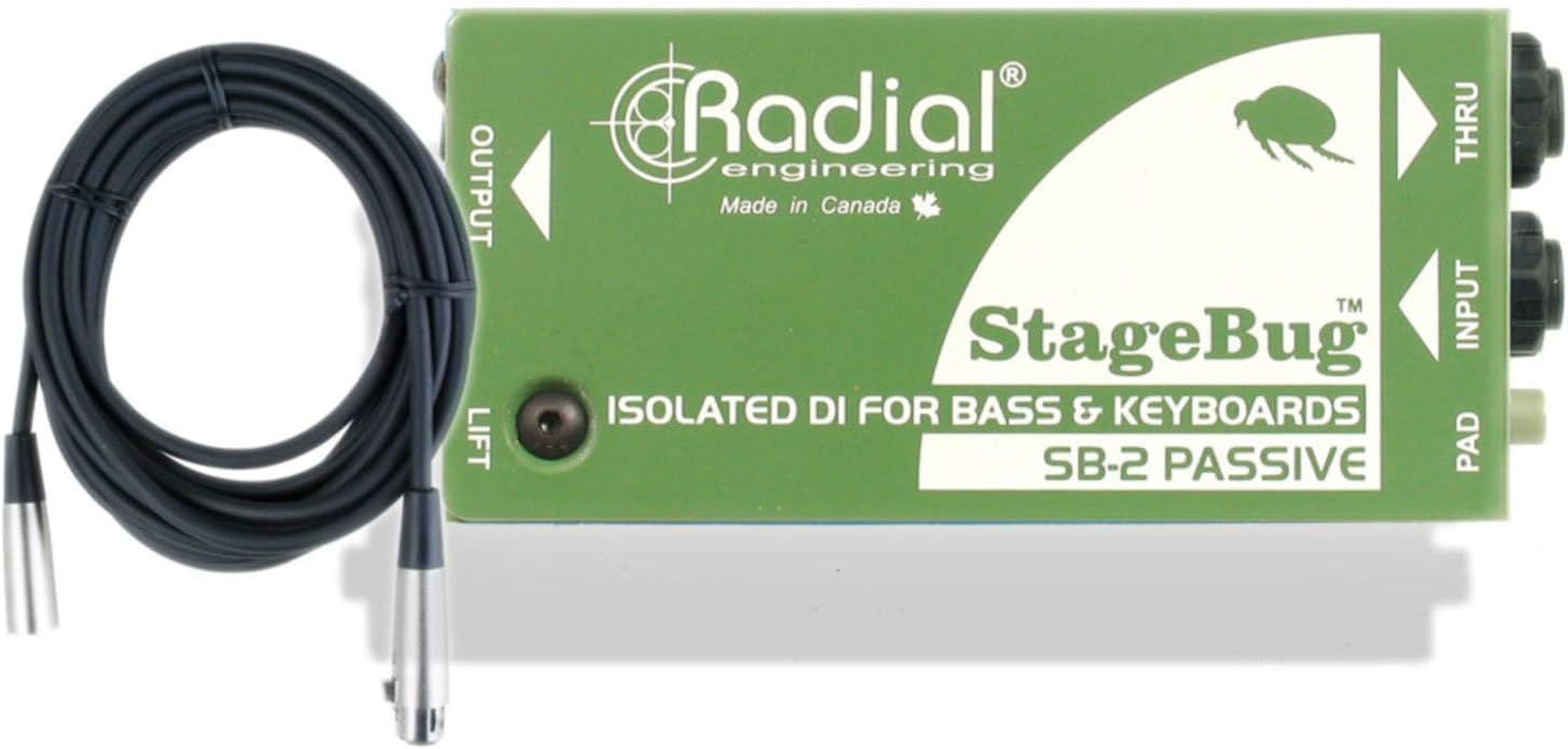 Radial StageBug SB-2 Single Channel Passive Instrument Direct Box with Senor Cables 20' XLR Microphone Cable