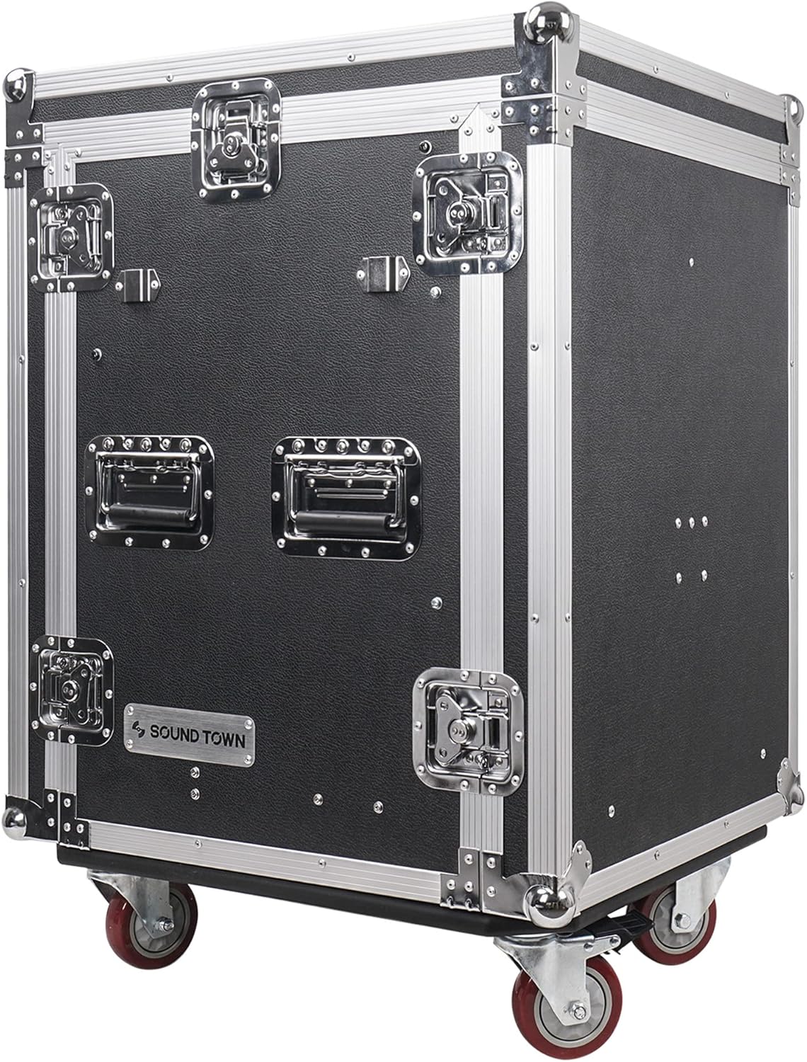 Sound Town 14U PA DJ Pro Audio Rack/Road ATA Case with 2U Drawer, 11U Slant Mixer Top, Two DJ Work Tables, Casters, Pro Tour Grade (MR-DR14UT2)