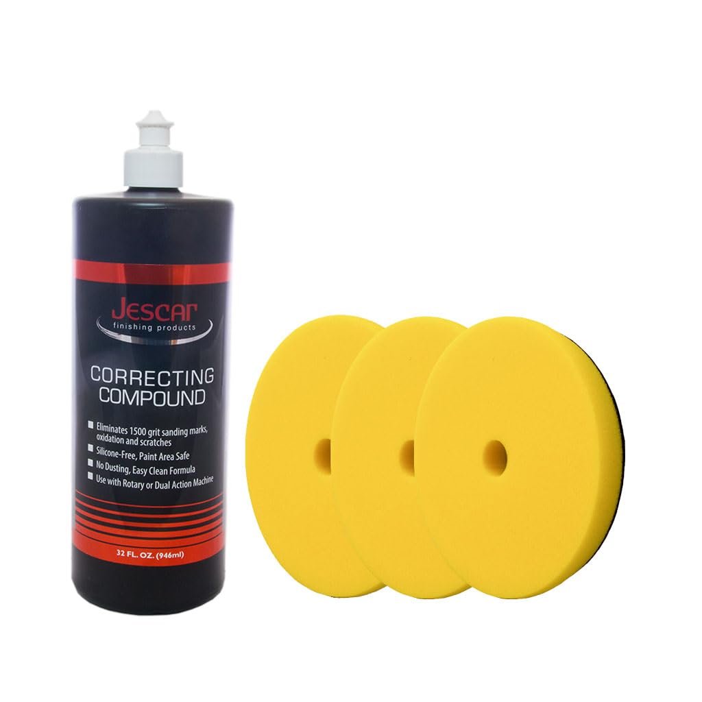 Jescar Correcting & Polishing Bundle – 32oz Compound + Yellow Foam Pad 3-Pack (6.5